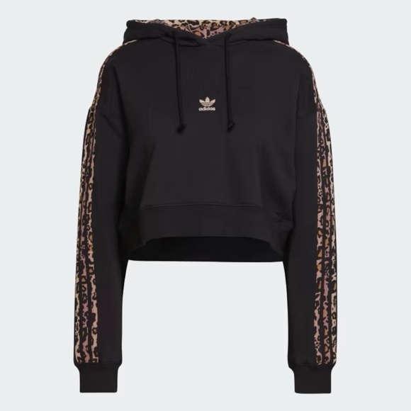 ADIDAS Women’s Hoodie Logo With Leopard Chic Details in Black Size S - Picture 1 of 7